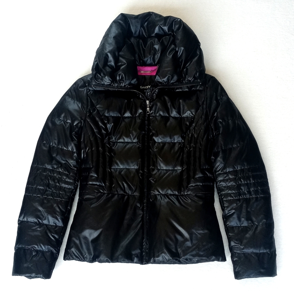 DKNY Women’s Black Down Quilted Puffer Long Sleeve Waist Length Coat XS
